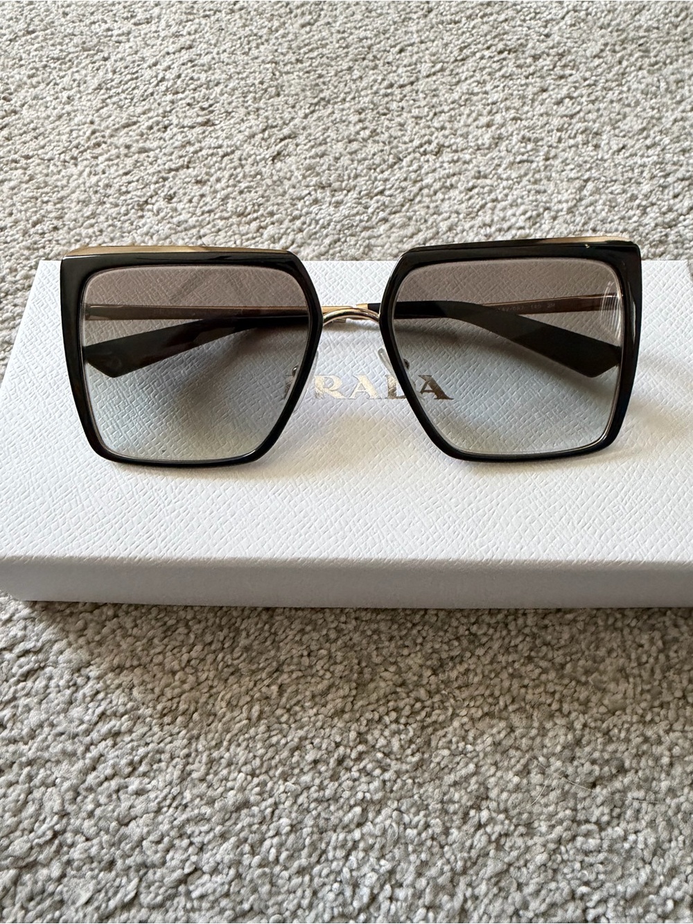 Prada Women's Square Sunglasses in Black Frame with Brown Gradient Lenses